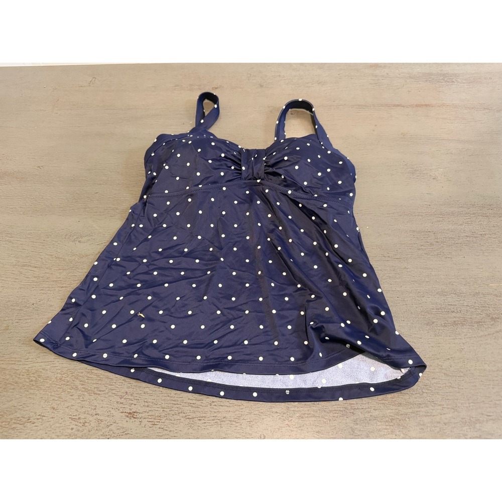 LL Bean Navy Polka Dot Tankini Top Adjustable Straps UPF 50+ Size 12 Reg 300313